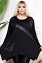 Pool Neck Long Sleeve Leather Blocked Saddle Pocket Stone Embroidered Relaxed Fit Asymmetric Hem Plus Size Blouse - 3