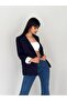 Double Breasted Collar Stripe Patterned Buttonless Blazer Jacket - 4