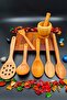 Natural Wood Kitchen Serving Spoon Colander Spatula Ladle Canister Set of 8 Handcrafted Dowry Set - 6