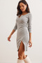 Women's Gray Button Detailed Slit Raster Stretchy Dress Elb- 19002307 - 4