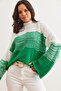 Women's Green Wave Patterned Color Transitional Knitwear Sweater Kzk- 19000950 - 5