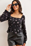 Women's Black Square Neck Viscose Blouse with Guiped Waist Blz- 19002820 - 6