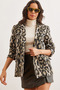 Women's khaki leopard print blazer with flap pockets and lining ckt-19000403
