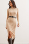 Women's Stone Turtleneck Belted Slit Twirl Midi Dress Elb- 19002294 - 3