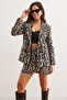 Women's Gray Leopard Fleto Pocket Lined Cashmere Blazer Jacket Ckt-19000403 - 4