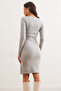 Women's Gray Button Detailed Slit Raster Stretchy Dress Elb- 19002307 - 6