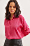 Women's Fuchsia Satin Crinkle Woven Shiny Shirt Gml- 19001276