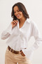 Women's White Pleated Cuff Detailed Shirt GML-19001275 - 4