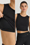 Siyah Fırçalı Soft Kumaş 2 Katlı İçi Pedli Spor Sütyenli Örme Üst/Bluz THMSS25BZ00001
