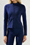 Lacivert Vücuda Oturan Fermuarlı Dik Yaka Örme Spor Ceket/Sweatshirt TWOAW23BZ00592 - 4