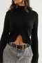 Women's Black Wide Sleeve Detailed Asymmetrical Front Cropped Knit Sweater Kzk-19000812 - 5