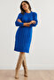 Women's Cobalt Blue Waistband Slit Hair Knit Mini Dress Elb- 19002289 - 2