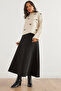 Women's Black Maxi Flared Puff Scuba Skirt Etk- 19000296