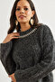 Women's Anthracite Necklace Detailed Soft Textured Raster Pullover Kzk- 19000958 - 4