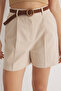 Bej Kemerli Pamuklu Diz Boy City Dokuma Şort & Bermuda TWOSS25SR00034 - 3