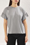 Gri %100 Pamuk Fırfır Detaylı Basic Bisiklet Yaka Örme T-Shirt TWOSS22TS2429 - 8