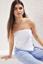 Beyaz Straplez Pamuklu Dokuma Bluz TWOSS25BZ00242 - 2