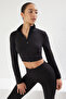 Siyah Soft Fırçalı Kumaş Fermuarlı Örme Spor Ceket/Sweatshirt THMSS25SK00000 - 2