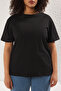 Siyah Regular Fit Sırtı Bağlama/Fiyonk Detaylı Örme Büyük Beden T-shirt TBBSS25BF00000 - 4