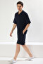 Navy Blue Regular/Normal Cut Zippered Polo Collar-Cargo Pocket Tracksuit Set Tmnss24Em00000