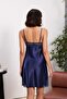 Satin Lace Women's Nightgown and Dressing Gown Set - 4510 Navy Blue - 7