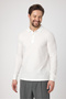 Lewin Men's Ecru 100% Cotton Waffle-Free Stretching Fabric Slim Fit Long Sleeve Polo T-Shirt - 5