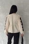 Women's Beige Tassel Laced Full Embroidered Balloon Sleeve Slim Jacket - 4