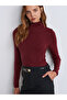 10714 High Neck Soft Fine Textured Knitwear Sweater-Burgundy M.