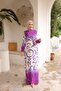Women's Hijab Patterned Belted Long Viscose Dress - 2