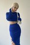 Women's Cobalt Blue Sandy Fabric Hand-Tied Crop Top and Slit Lace Detail Midi Skirt Double Set 299 - 2