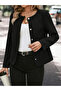 Women's Long Sleeve Round Neck Front Buttoned Stamp Jacket - 6