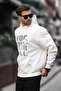 Ecru Printed Hooded Men's Sweatshirt with Pocket Detail 7062 - 3