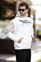 Ecru Hooded Pocket Detailed Printed Men's Sweatshirt 7058