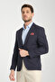 Pieros Men's Dark Navy Cotton Blended Slim Fit Slim Fit Four Seasons Blazer Jacket