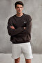 Ernest Men's Organic Cotton Soft Print Detailed Crew Neck Brown Sweatshirt with Fleece Inside - 3