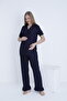 Adjustable Waist Woven Maternity and Maternity Pajamas Set with Front Button Ruffle Detail - 2