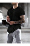 Men's Slim Fit Plain Basic Oval Cut T-shirt Black - 3