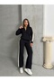 Women's Stylish Striped Detail Black Sweater Palazzo Pants Set of Two Knitwear - 7