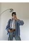 Women's Premium Quality Striped Oversize Balloon Sleeve Shirt - Blue - 2