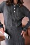 Women's Polo Neck Buttoned Mini Skirt Bottom Top Knitwear Set - 5