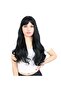 Long Wavy Fiber Synthetic Wig with Bangs - Black