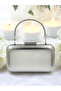 Silver Gray Lame Wrinkled Skin Leather Metallic Color Chain Strap Evening Dress Bag - 2