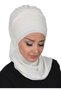 Cross Stitch Scarf Design Chiffon Ready-To-Wear Turban, Ht-48, Cream - 4