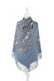 Floral Pattern Embroidered Winter Shoulder Shawl - Denim Blue
