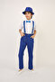 Boy's White Short Sleeve Shirt Cobalt Blue Suspender Bow Tie Suit April 23, October 29 Show Outfit - 7