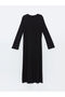 Black Crew Neck Plain Long Sleeve Dress - 6