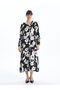 Lcwaikiki Classic Black Printed V Neck Floral Oversize Dress for Women