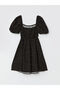 Xside Black Square Collar Polka Dot Poplin Women's Dress - 6
