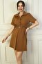 A Pleat Dress with Button Front Short Sleeve Belt - 3