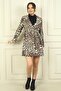 Women's Side Pocket Waist Belt Lined Leopard Print Trench Coat